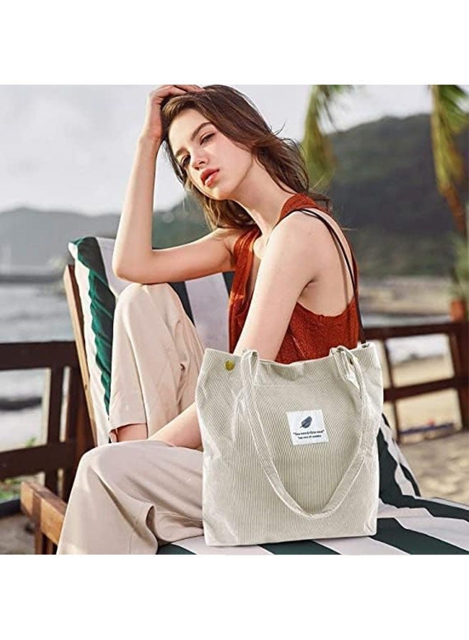 Ocean Corduroy Tote Bag with Magnetic Suction Button Canvas Shoulder Purse Simple Artistic Fresh and Portable Leisure Bag Suitable for Work Beach Lunch Travel School Shopping Daily Time - Image 4
