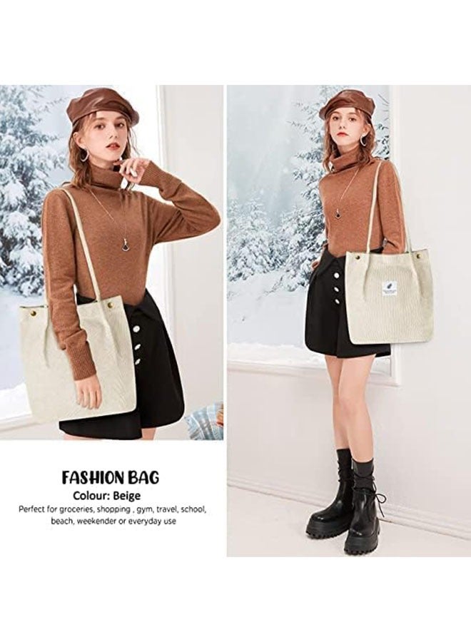 Ocean Corduroy Tote Bag with Magnetic Suction Button Canvas Shoulder Purse Simple Artistic Fresh and Portable Leisure Bag Suitable for Work Beach Lunch Travel School Shopping Daily Time - Image 3