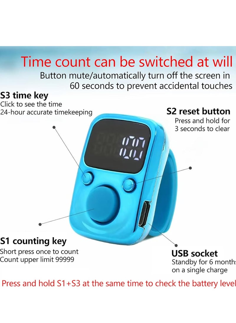 ELTRAZONE Electric Finger Counter with LED Display – Digital Dhikr Tasbih Ring, Glow in the Dark, Accurate Counting Device with Replaceable Battery (Blue, LMRT65)  - Image 3