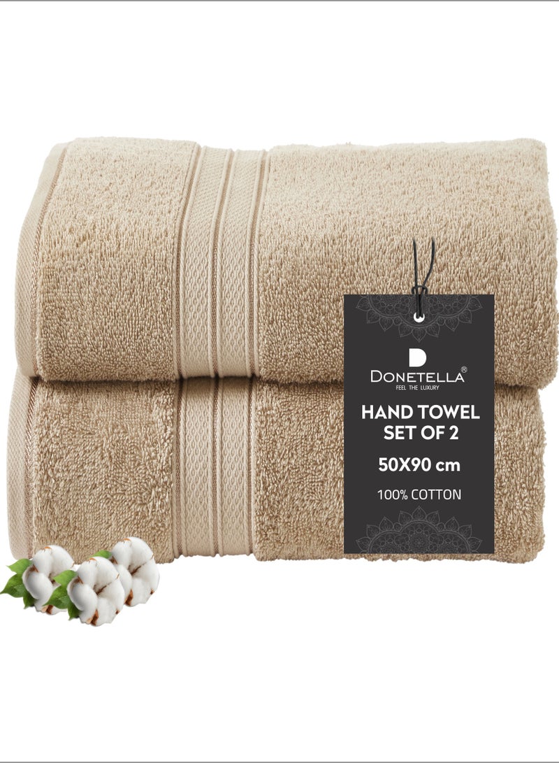 Donetella Premium 100 % Combed Cotton 2-Pcs Hand Towel Set (50 X 90 CM) 600 GSM Super Soft Hand Towel, Highly Absorbent, Quick Dry,Best Towel for Bathroom, Spa And Hotel,Light Beige - Image 1