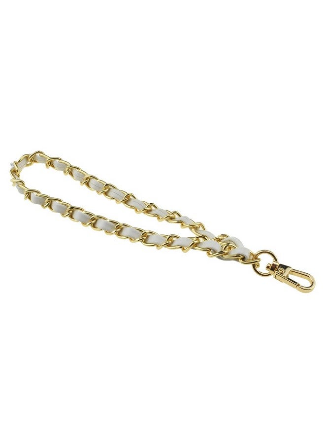 HAHIYO 7.9 Inches Length 9Mm Width Chain Strap Wristlet White Leather Intertwined With Gold Chain Prevent Snag Easy Match Purse Accessories Replacement 1 Pcs For Handbag Clutch Wallet Phone Case - Image 1