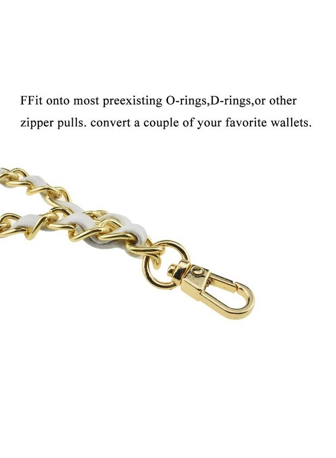 HAHIYO 7.9 Inches Length 9Mm Width Chain Strap Wristlet White Leather Intertwined With Gold Chain Prevent Snag Easy Match Purse Accessories Replacement 1 Pcs For Handbag Clutch Wallet Phone Case - Image 4