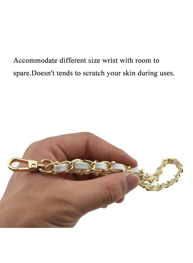 HAHIYO 7.9 Inches Length 9Mm Width Chain Strap Wristlet White Leather Intertwined With Gold Chain Prevent Snag Easy Match Purse Accessories Replacement 1 Pcs For Handbag Clutch Wallet Phone Case - Image 5
