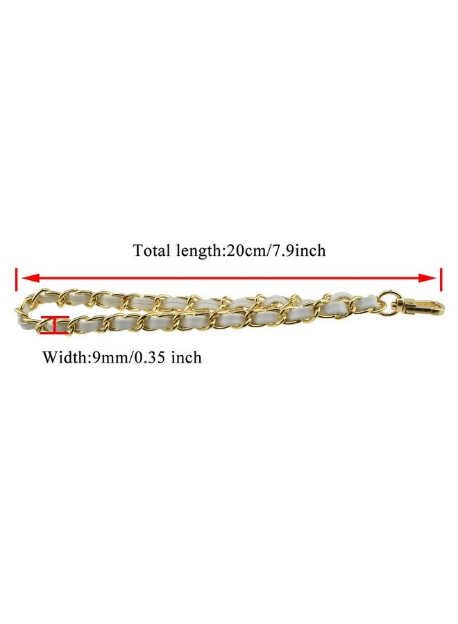 HAHIYO 7.9 Inches Length 9Mm Width Chain Strap Wristlet White Leather Intertwined With Gold Chain Prevent Snag Easy Match Purse Accessories Replacement 1 Pcs For Handbag Clutch Wallet Phone Case - Image 2