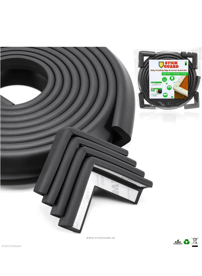 StickGuard Baby Safety Corner Guard, Table Edge Corner Protector Strip for Kids, Baby Proofing Foam for Furniture Edges & Corner Guard Cushion Set Child Protection Bumper Strip - 4 Meters (Black) - Image 5