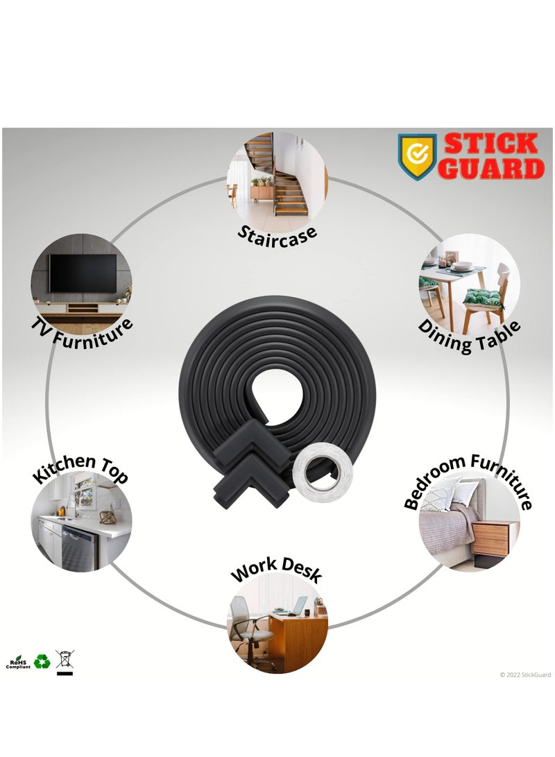 StickGuard Baby Safety Corner Guard, Table Edge Corner Protector Strip for Kids, Baby Proofing Foam for Furniture Edges & Corner Guard Cushion Set Child Protection Bumper Strip - 4 Meters (Black) - Image 4