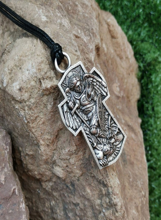 SanLan Archangel Michael St.Michael Protection Pendant Protect Me Saint Patron Shield Massive Prayer MEDA Necklace - Image 2