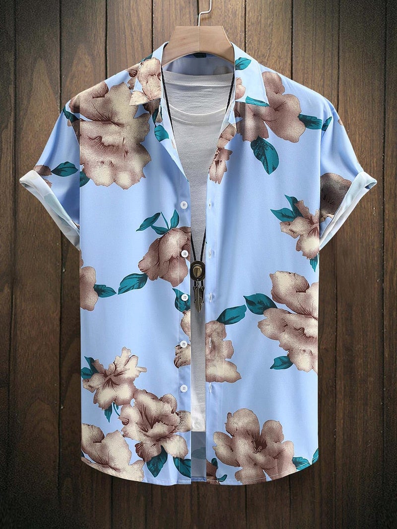 ZAFUL Men's Hawaiian Shirt - Short Sleeve Floral Pattern Button Down Shirt for Summer Beach Vacation (Light Blue, S) - Image 2