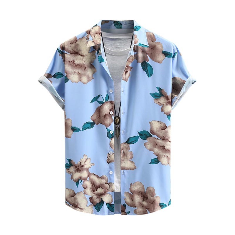 ZAFUL Men's Hawaiian Shirt - Short Sleeve Floral Pattern Button Down Shirt for Summer Beach Vacation (Light Blue, S) - Image 1