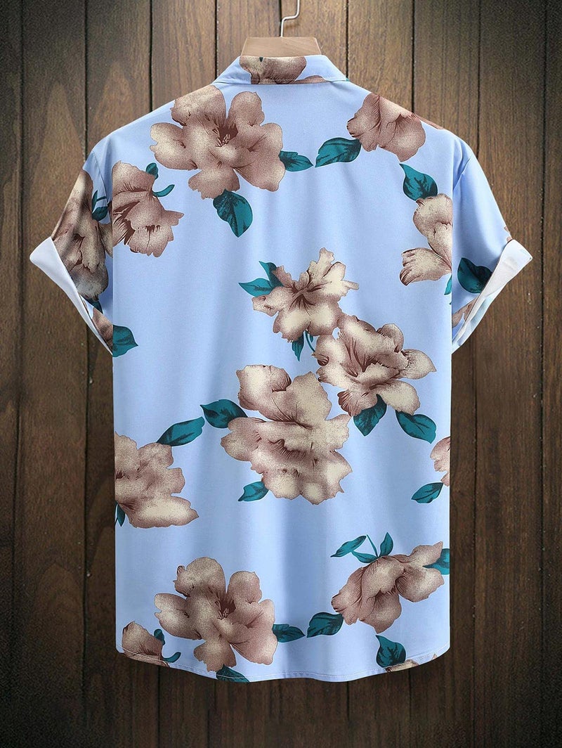 ZAFUL Men's Hawaiian Shirt - Short Sleeve Floral Pattern Button Down Shirt for Summer Beach Vacation (Light Blue, S) - Image 3