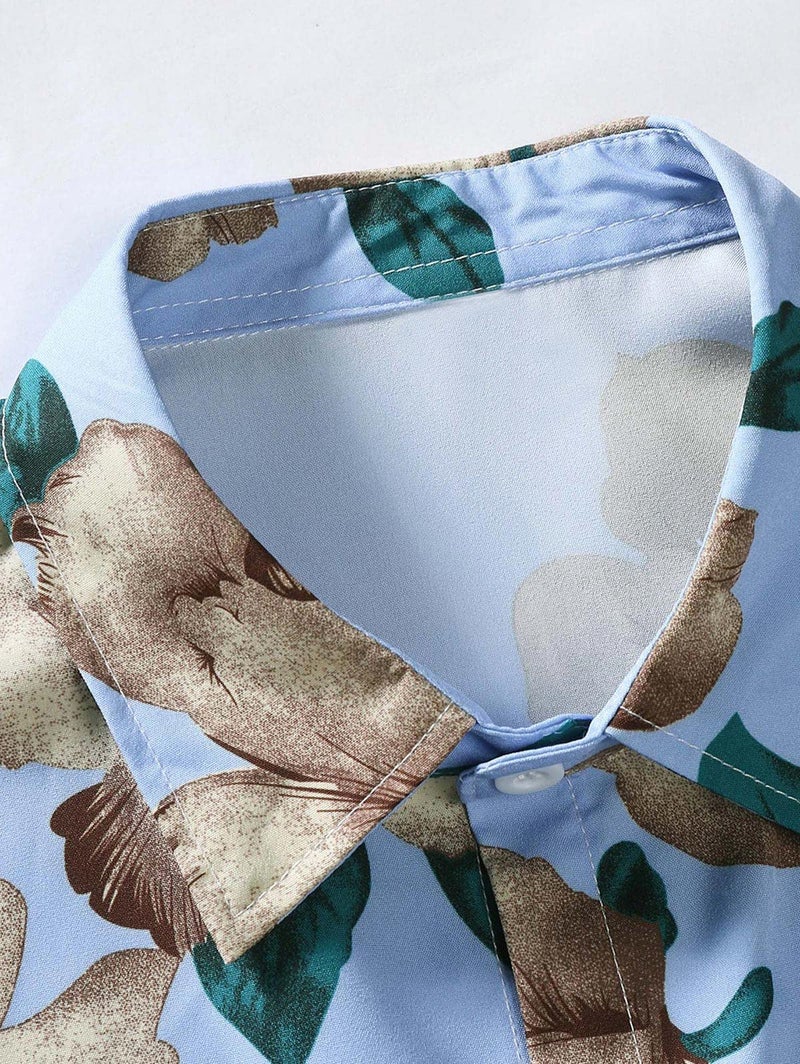 ZAFUL Men's Hawaiian Shirt - Short Sleeve Floral Pattern Button Down Shirt for Summer Beach Vacation (Light Blue, S) - Image 4