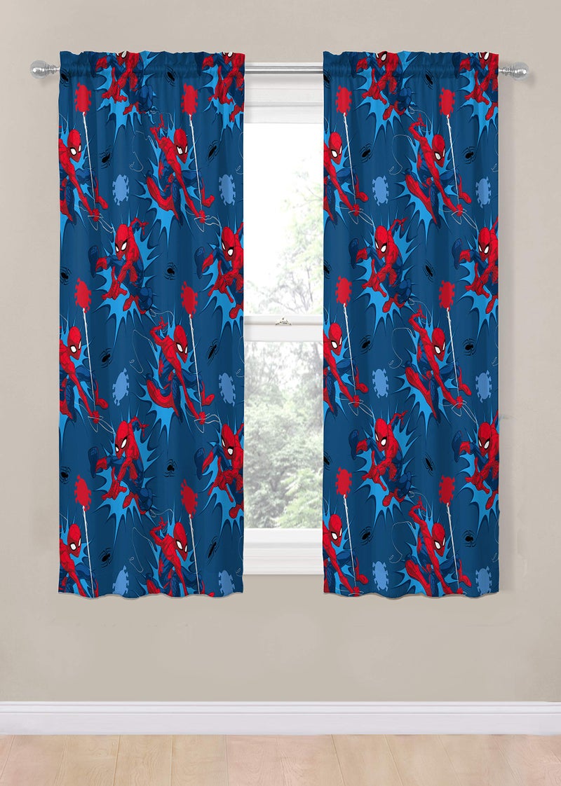 Jay Franco Kids Window Drapes - 4 Piece Curtain Set Includes 2 Tiebacks, Beautiful Bedding Room DÃ©cor and Easy Set Up, Blue - Spiderman, 63 Inch - Image 2