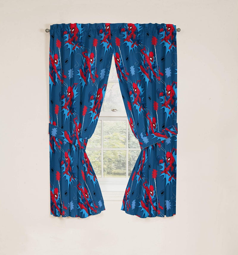 Jay Franco Kids Window Drapes - 4 Piece Curtain Set Includes 2 Tiebacks, Beautiful Bedding Room DÃ©cor and Easy Set Up, Blue - Spiderman, 63 Inch - Image 5