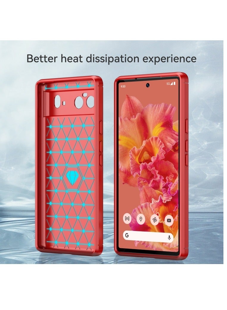 Case for Google Pixel 6 Brushed Texture Carbon Fiber TPU Case Red