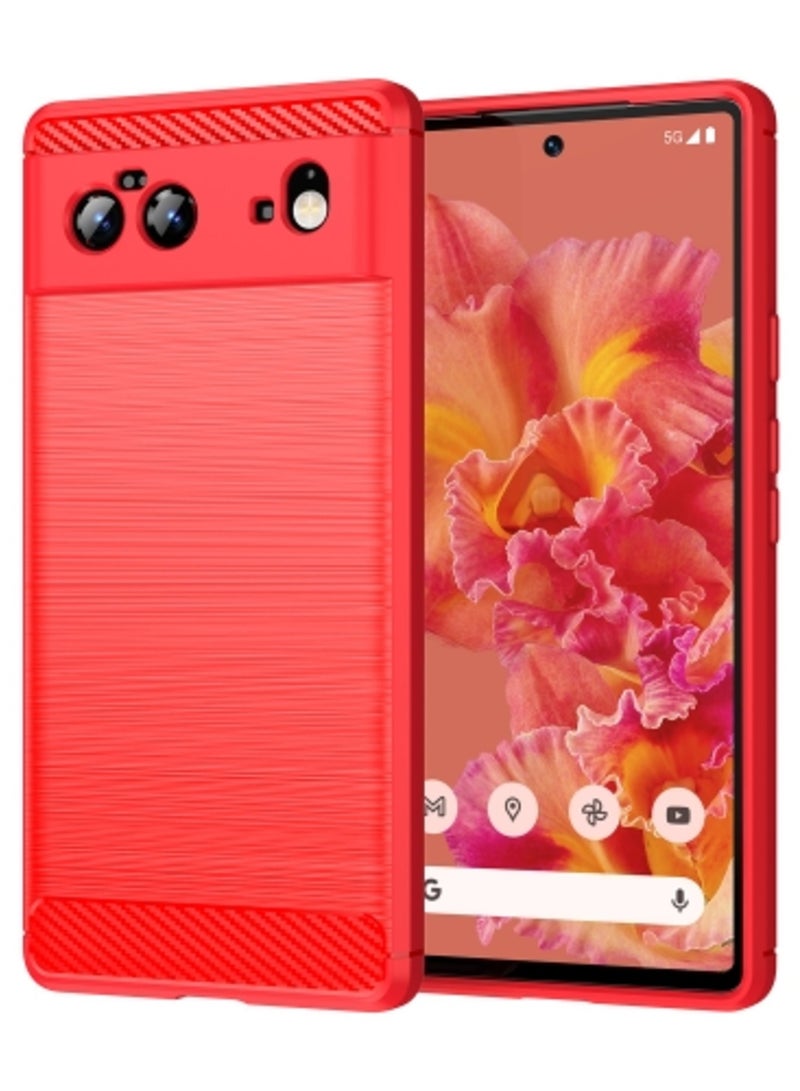 Case for Google Pixel 6 Brushed Texture Carbon Fiber TPU Case Red