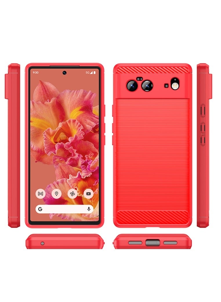 Case for Google Pixel 6 Brushed Texture Carbon Fiber TPU Case Red