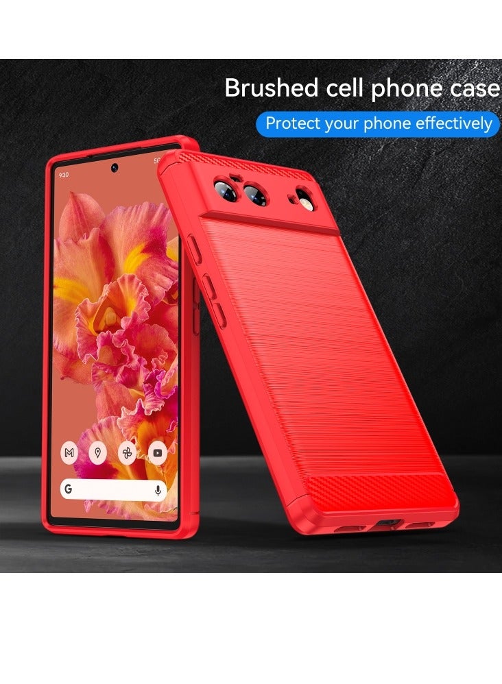Case for Google Pixel 6 Brushed Texture Carbon Fiber TPU Case Red