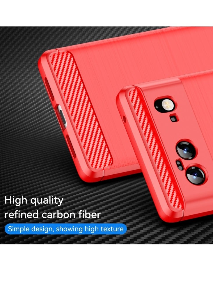 Case for Google Pixel 6 Brushed Texture Carbon Fiber TPU Case Red