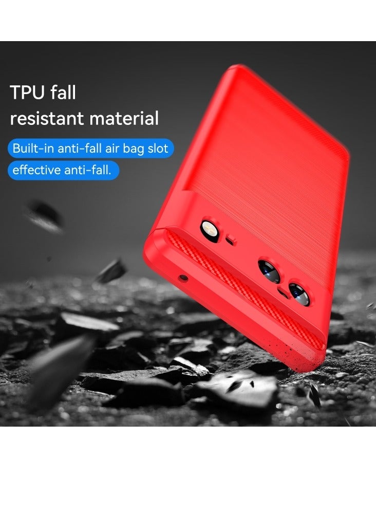 Case for Google Pixel 6 Brushed Texture Carbon Fiber TPU Case Red