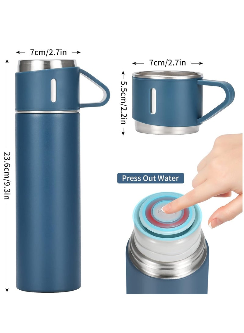 ELTRAZONE 500ml/17 OZ Stainless Steel Coffee Thermo Vacuum Flask Set, Insulated Water Bottle with Three Cup for Hot and Cold Drinks, Blue - Image 2