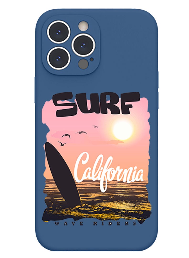 Theodor Protective Slim Fit Case Liquid Silicone Cover with Full Body Protection Anti-Scratch Shockproof Case For iPhone 13 Pro Max Blue  - Surf California white copy - Image 1
