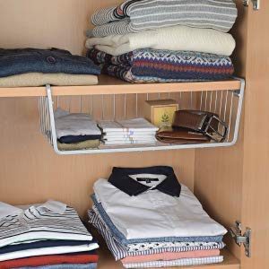 FWQPRA® Hanging Under Shelf Storage Iron Mesh Basket Cupboard Cabinet Door Organizer Rack Closet Holders Storage Basket Rack Organizer Color:-White (1Pcs) (16 Inch) - Image 3