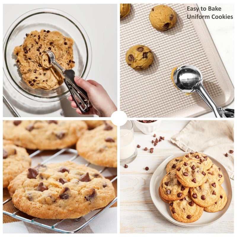 LLESCA Cookie Scoop Set, 3Pcs Ice Cream Scoop, Cookie Scoops for Baking Set of 3, 18/8 Stainless Steel Cookie Scooper for Baking, Ice Cream Scooper with Trigger Release, Cookie Dough Scoop with Non-slip Grip - Image 5