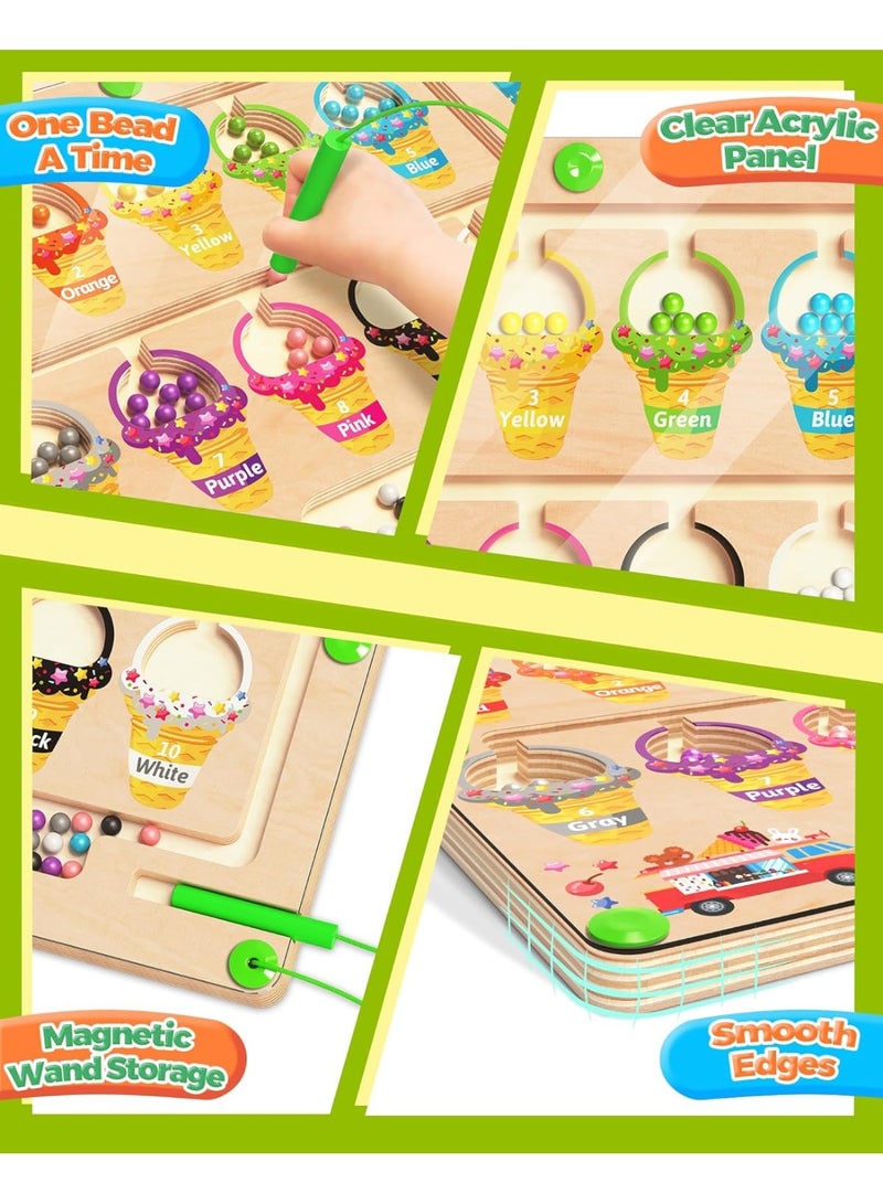 عام متاهة اللون والأرقام المغناطيسية، ألعاب مونتيسوري لعمر 2 3 4 سنوات، لوحة ألغاز مطابقة الألوان الخشبية، أنشطة تعليمية لمرحلة ما قبل المدرسة ألعاب تعليمية للأعمار من 2 إلى 4 سنوات للفتيات والأولاد هدايا عيد ميلاد - Image 5