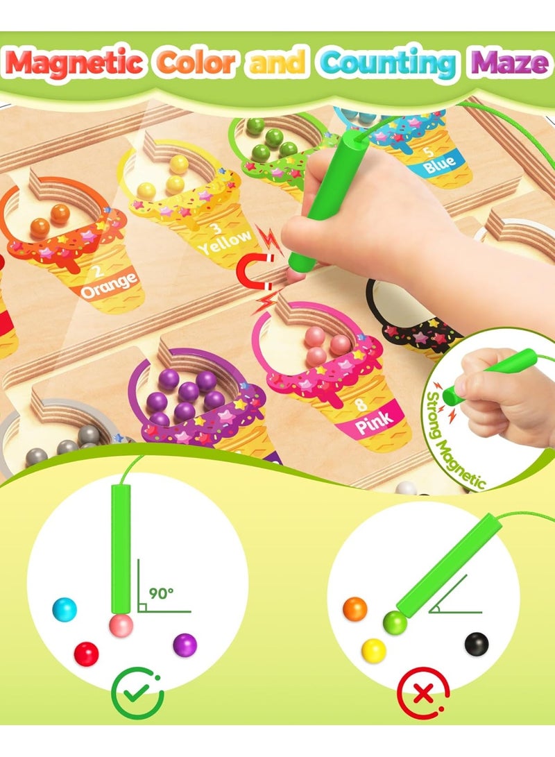 عام متاهة اللون والأرقام المغناطيسية، ألعاب مونتيسوري لعمر 2 3 4 سنوات، لوحة ألغاز مطابقة الألوان الخشبية، أنشطة تعليمية لمرحلة ما قبل المدرسة ألعاب تعليمية للأعمار من 2 إلى 4 سنوات للفتيات والأولاد هدايا عيد ميلاد - Image 2