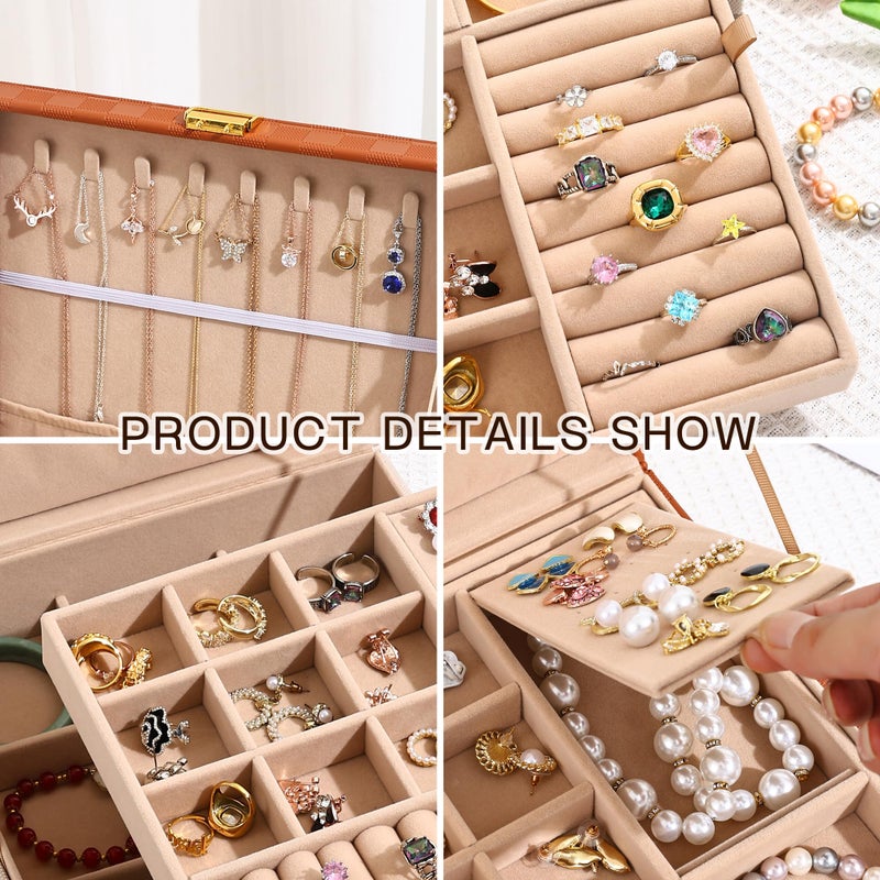 Euedue Jewelry Organizer Box, Jewelry Box Organizers for Women Girls, 2 Layers Large Leather Jewels Storage Case for Earring, Rings, Necklaces, Bracelets, Big and Small Jewellery, Watch, Ideal Gift (Brwon) - Image 5