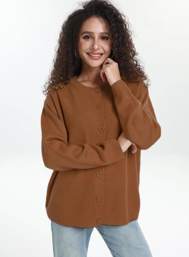 Take Two Take Two Plus Size Brown Button Front Knit Cardigan