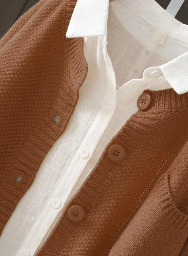 Take Two Take Two Plus Size Brown Button Front Knit Cardigan