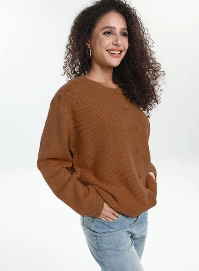 Take Two Take Two Plus Size Brown Button Front Knit Cardigan