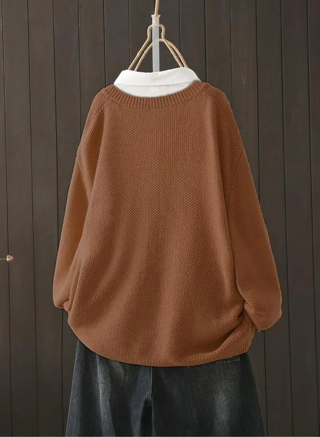 Take Two Take Two Plus Size Brown Button Front Knit Cardigan