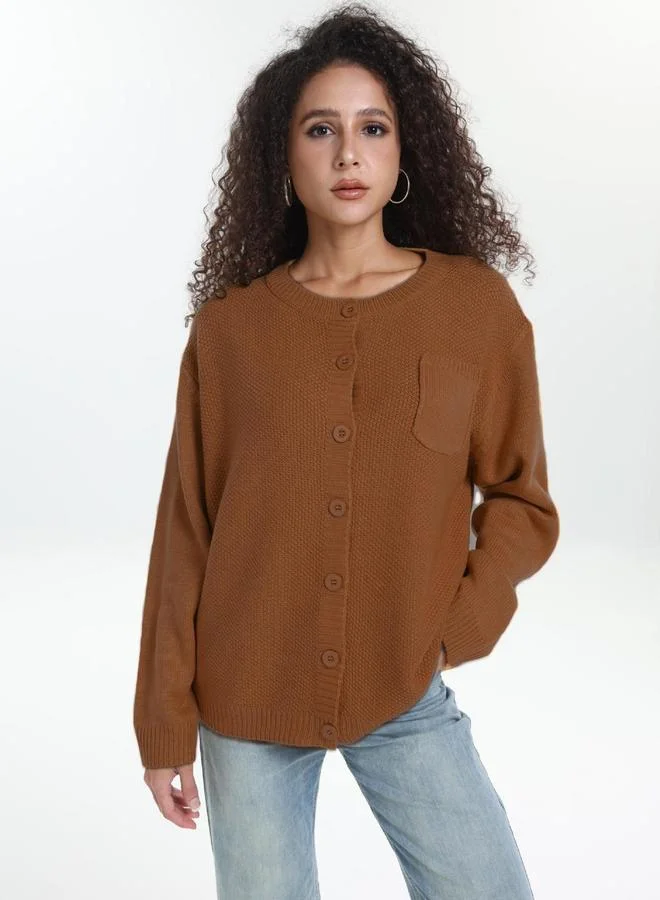 Take Two Take Two Plus Size Brown Button Front Knit Cardigan