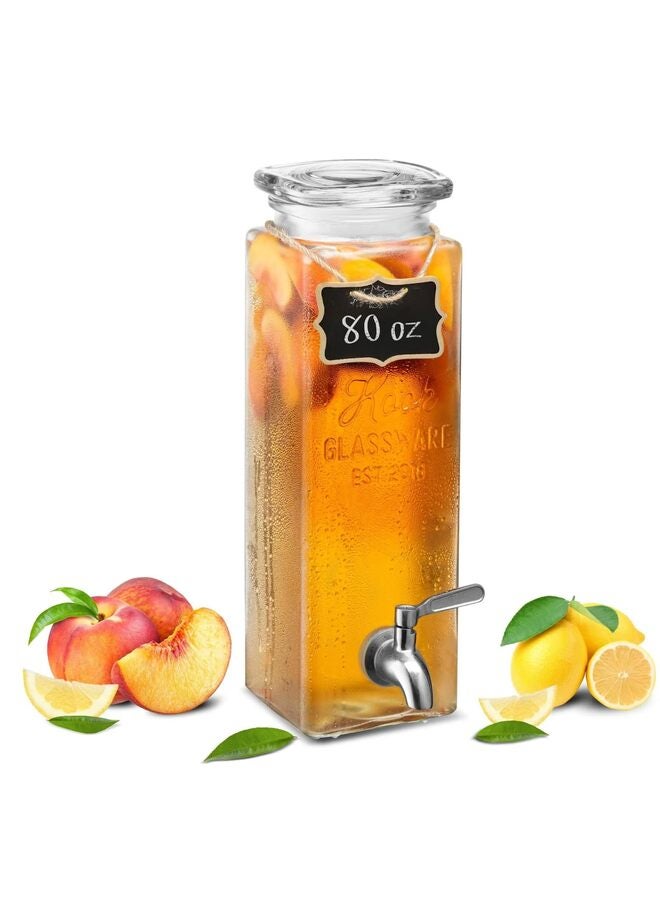 LAMAY 22L Glass Drink Dispenser. Features a leakproof stainless steel tap and wide mouth. Perfect for iced tea, infused water, and healthy drinks. Ideal for home, kitchen, office, or dorm. - Image 1