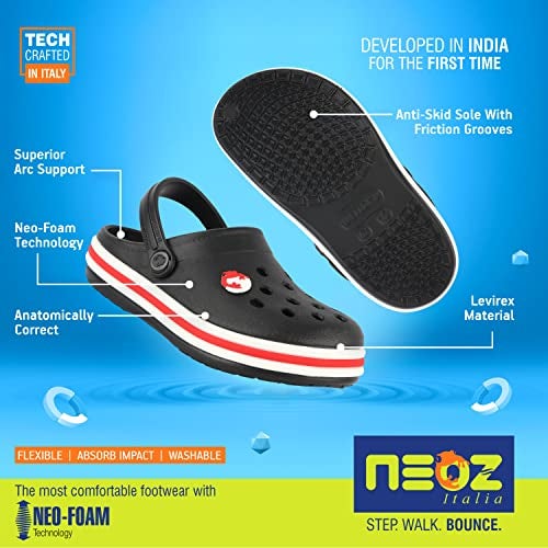 Neoz Casual Slingback Clogs for Kids with Soft Sole | Slip-On Breathable, Lightweight | Comfortable & Durable | Stylish Indoor & Outdoor Sandals Clogs for Kids, K-BEACH-NERO-RED_2 - Image 3