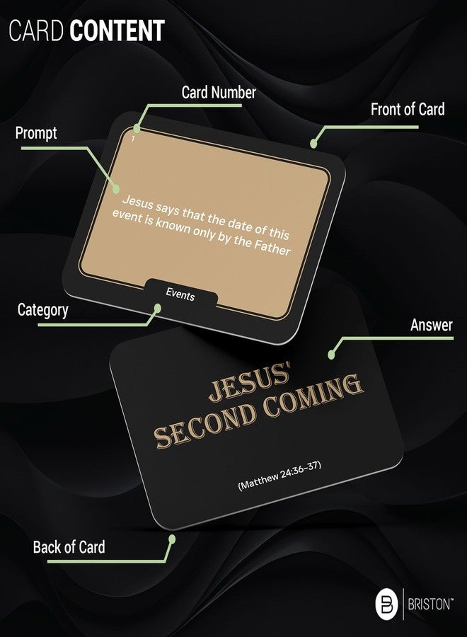 Briston لعبة بطاقات تريفيا الكتاب المقدس المقدس من بريستون - 225 بطاقة تريفيا مسيحية للعائلة والكنيسة ودراسة الكتاب المقدس - لعبة اختبار قائمة على الإيمان للبالغين والأطفال، هدية مسيحية للرجال والنساء، تعلم الكتاب المقدس - Image 2