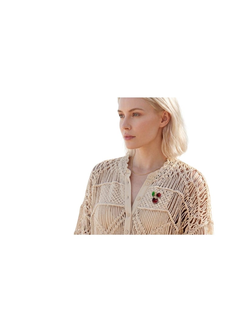 Elegant women's brooch featuring a red cherry design and a gold frame - Image 1