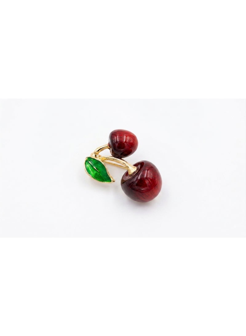Elegant women's brooch featuring a red cherry design and a gold frame - Image 2
