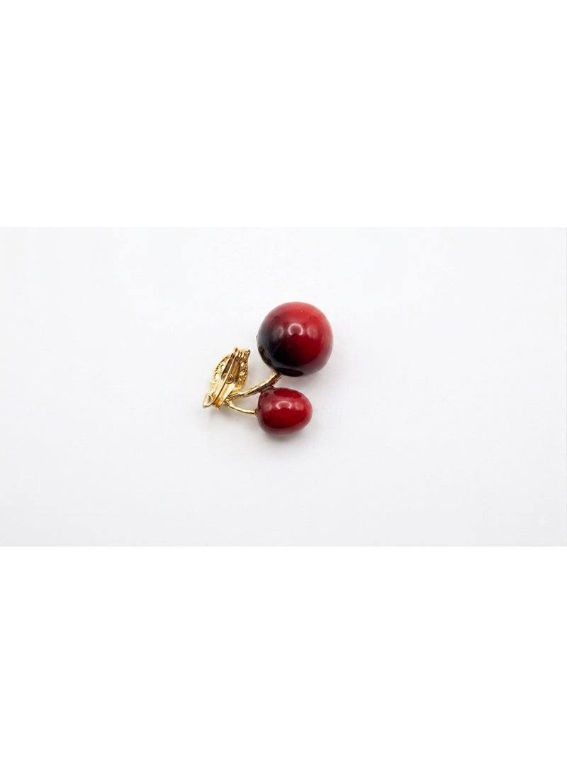 Elegant women's brooch featuring a red cherry design and a gold frame - Image 4