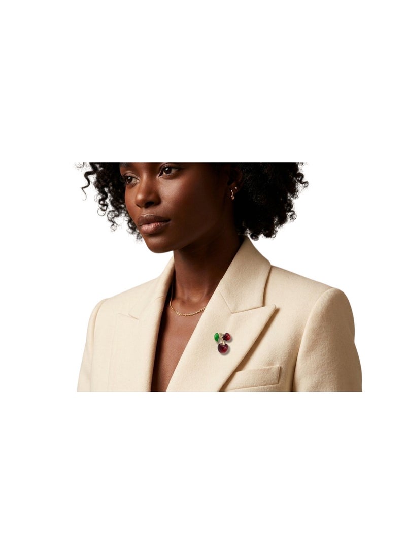 Elegant women's brooch featuring a red cherry design and a gold frame - Image 5
