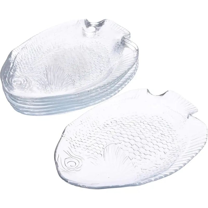 Zinnia Fish Plate Set of 7 Pieces, Clear Glass - Image 1