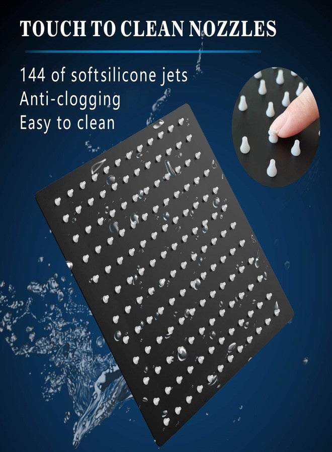 Voolan Rain Shower Head with Goose Neck Curve Arm, All Metal Waterfall Rainfall Showerhead, High Flow Bathroom Square Large Shower Head (12’’ Shower Head with 13’’ Shower Arm, Black) - Image 3
