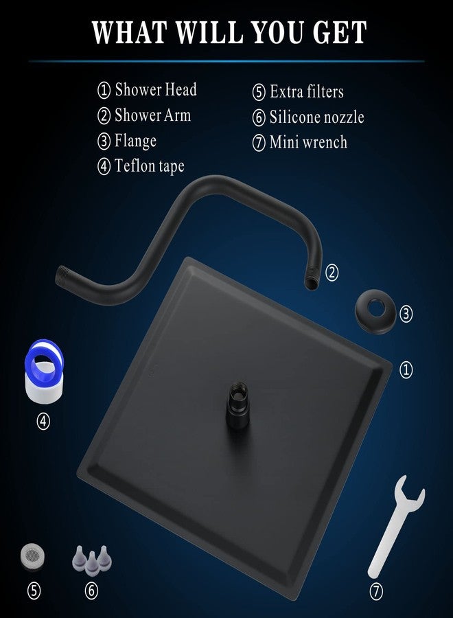 Voolan Rain Shower Head with Goose Neck Curve Arm, All Metal Waterfall Rainfall Showerhead, High Flow Bathroom Square Large Shower Head (12’’ Shower Head with 13’’ Shower Arm, Black) - Image 5