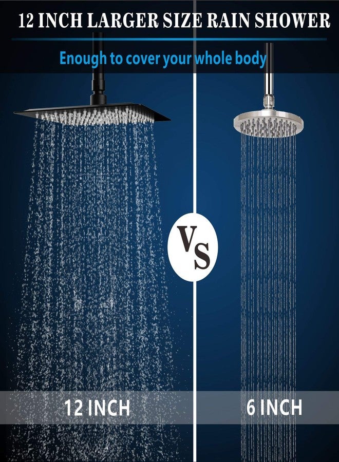Voolan Rain Shower Head with Goose Neck Curve Arm, All Metal Waterfall Rainfall Showerhead, High Flow Bathroom Square Large Shower Head (12’’ Shower Head with 13’’ Shower Arm, Black) - Image 2