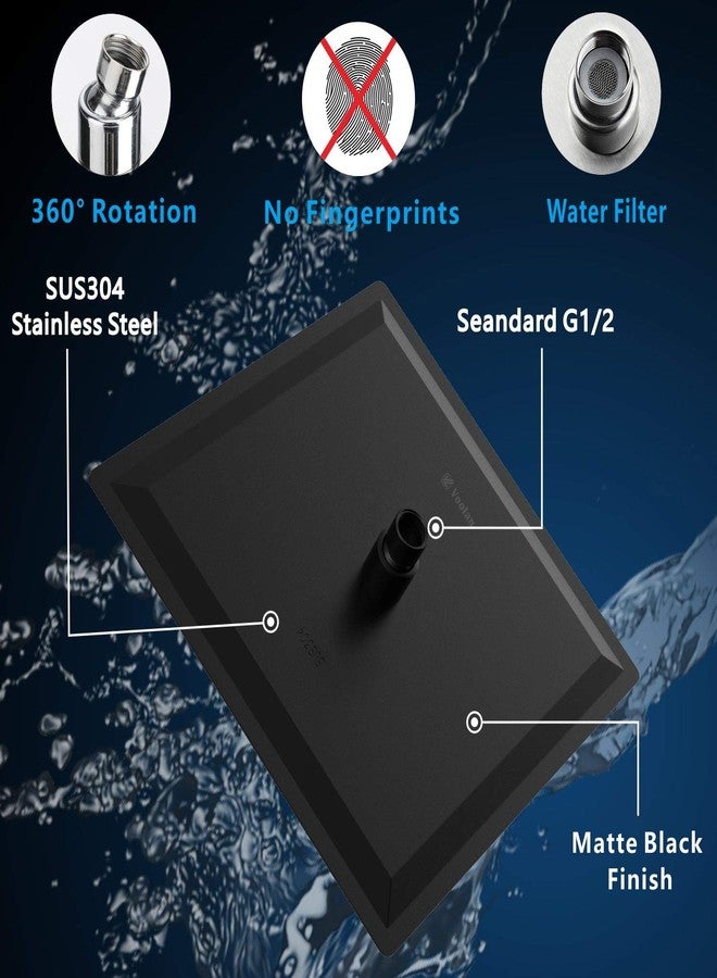 Voolan Rain Shower Head with Goose Neck Curve Arm, All Metal Waterfall Rainfall Showerhead, High Flow Bathroom Square Large Shower Head (12’’ Shower Head with 13’’ Shower Arm, Black) - Image 4