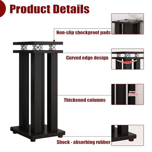 TTYXSUEPT 17in Heavy Duty Speaker Stands Pair up to 110lbs, Vibration-Absorbing MDF Design Surround Sound Stand for Home Theater Studio, Holds Bookshelf & Satellite Speaker Large Speaker (Black, 17inch) - Image 5