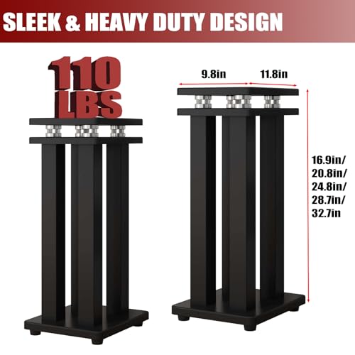 TTYXSUEPT 17in Heavy Duty Speaker Stands Pair up to 110lbs, Vibration-Absorbing MDF Design Surround Sound Stand for Home Theater Studio, Holds Bookshelf & Satellite Speaker Large Speaker (Black, 17inch) - Image 2