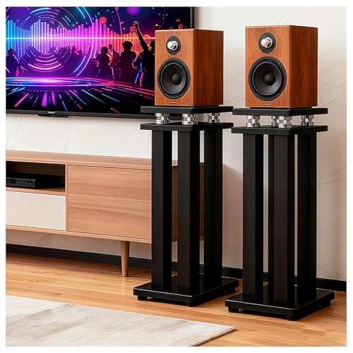 TTYXSUEPT 17in Heavy Duty Speaker Stands Pair up to 110lbs, Vibration-Absorbing MDF Design Surround Sound Stand for Home Theater Studio, Holds Bookshelf & Satellite Speaker Large Speaker (Black, 17inch) - Image 1